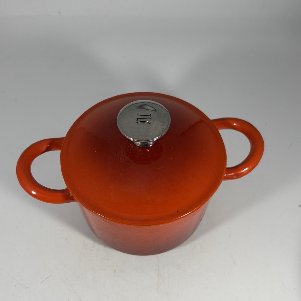 2 Vintage Tim Love Collection Enameled Cast Iron Small Dutch Oven W/ Lids Orange - Picture 3 of 11